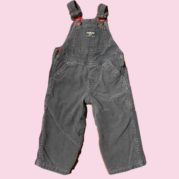 Oshkosh corduroy lined overalls. Grey with red. Size 9 months. - Picture 1 of 1